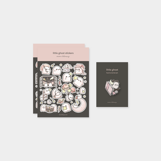little ghost pin and sticker bundle