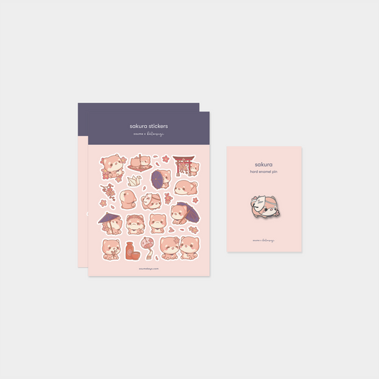 sakura pin and sticker bundle